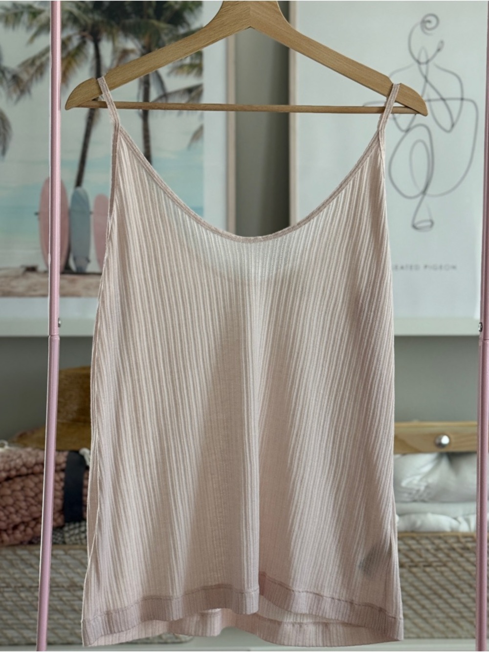 H&M Ribbed Tank Top Light Blush Scoop Neck Cami | Size Large